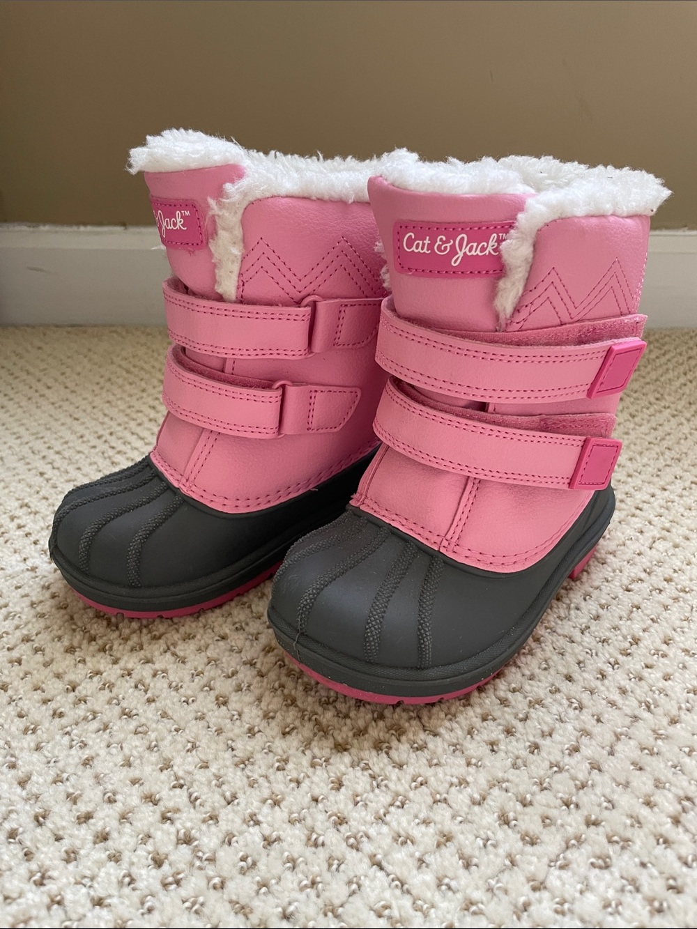 Cat & Jack Pink and Gray Kids Snow Boots with Faux-Fur Cuff
